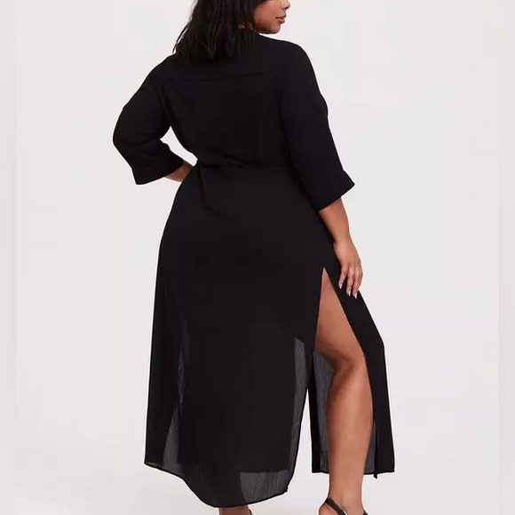 TORRID Maxi Crinkle Coverup Sheer Black Button Front Swim Beach Shirt Dress 3 3X - Picture 3 of 8